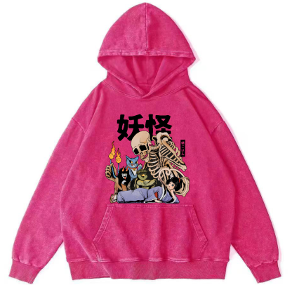 Skeleton Monster Japanese Vintage Distressed Hoodie-Zazasy