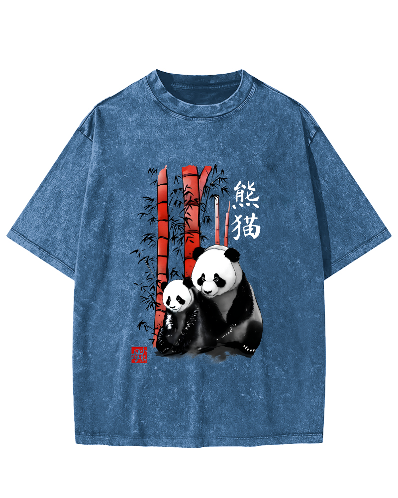 Panda Who Loves To Eat Bamboo Vintage Washed T-shirt-Zazasy