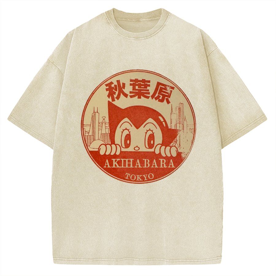 Tokyo Showa Retro Cartoon Akihabara Vintage Washed T-shirt