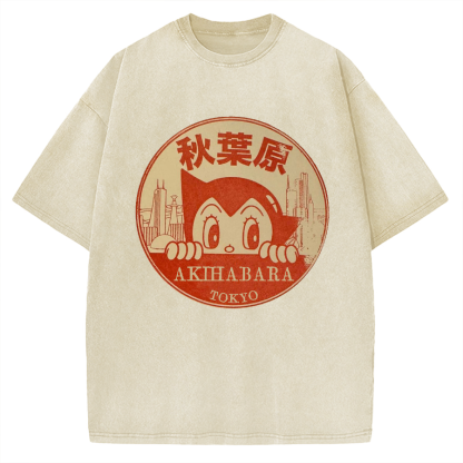 Tokyo Showa Retro Cartoon Akihabara Vintage Washed T-shirt