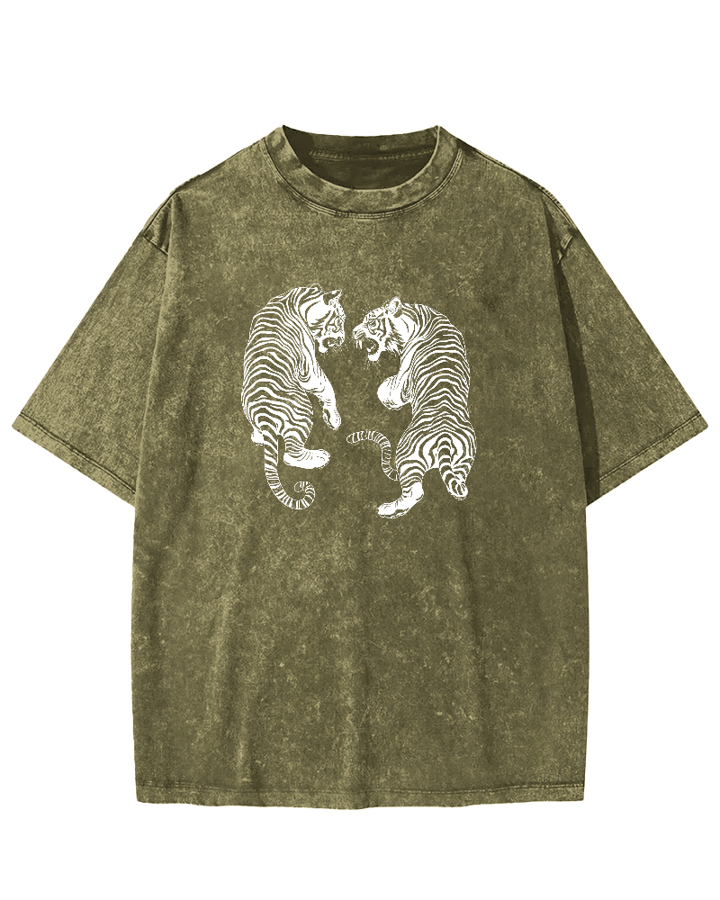 Two Tiger Patterns Vintage Distressed T-shirt