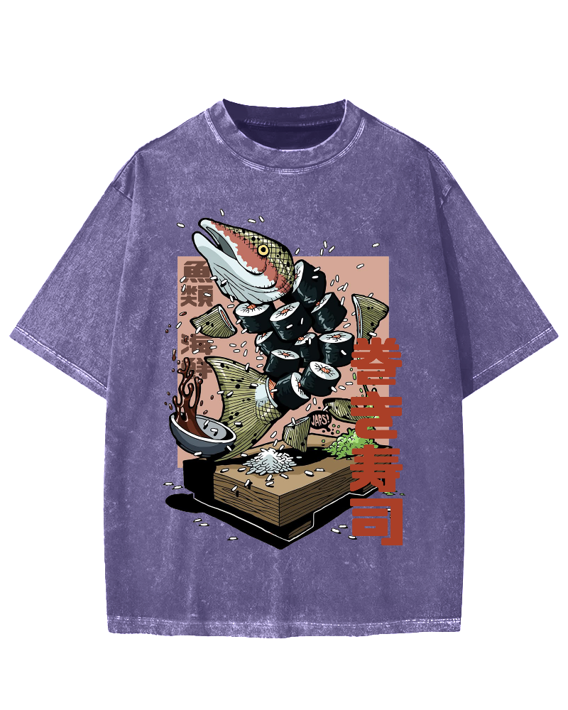 Fish Sushi Vintage Washed T-shirt