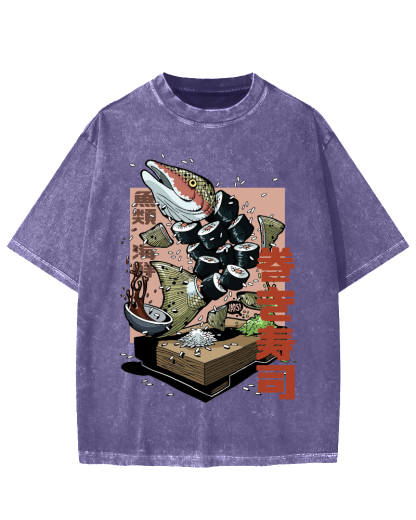 Fish Sushi Vintage Washed T-shirt