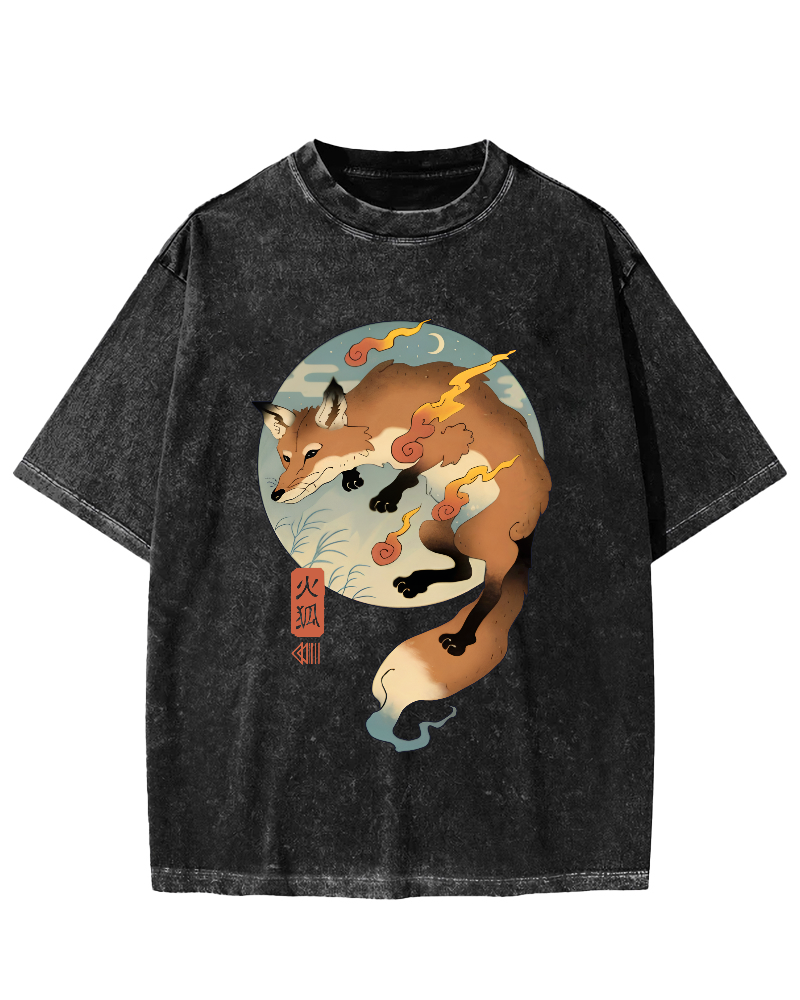 Firefox Pattern Japanese Style Vintage Distressed T-shirt-Zazasy