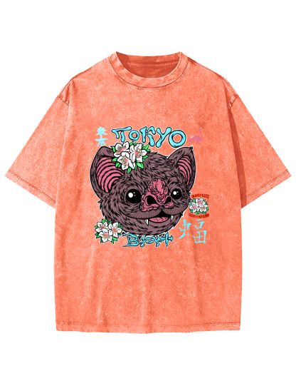 Tokyo Bat Vintage Washed T-shirt-Zazasy