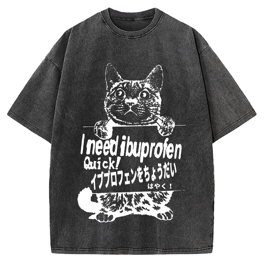 Ibuprofen Cat Vintage Washed T-shirt