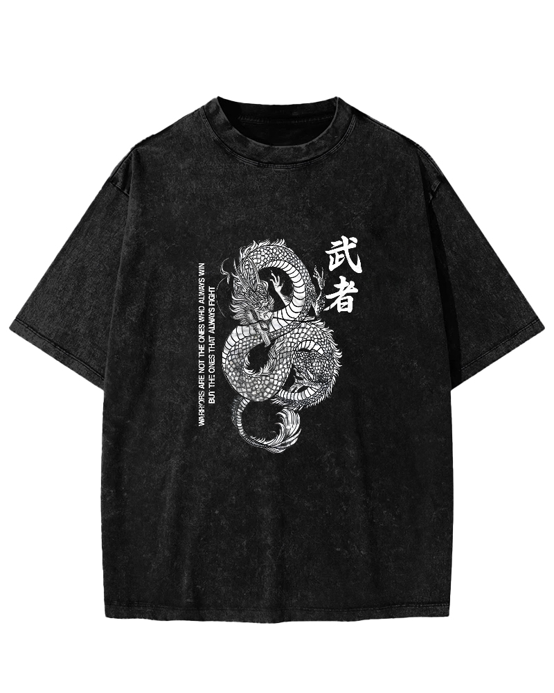 Japanese Martial Dragon Pattern Vintage Distressed T-shirt-Zazasy