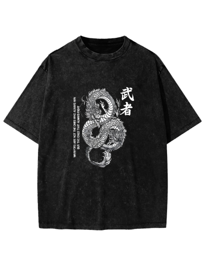 Japanese Martial Dragon Pattern Vintage Distressed T-shirt-Zazasy