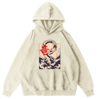 Kobe Water Dragon Japanese Style Vintage Distressed Hoodie-Zazasy