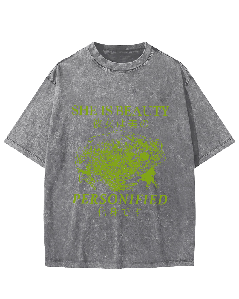 Beautiful Frog Japanese Vintage Washed T-shirt-Zazasy
