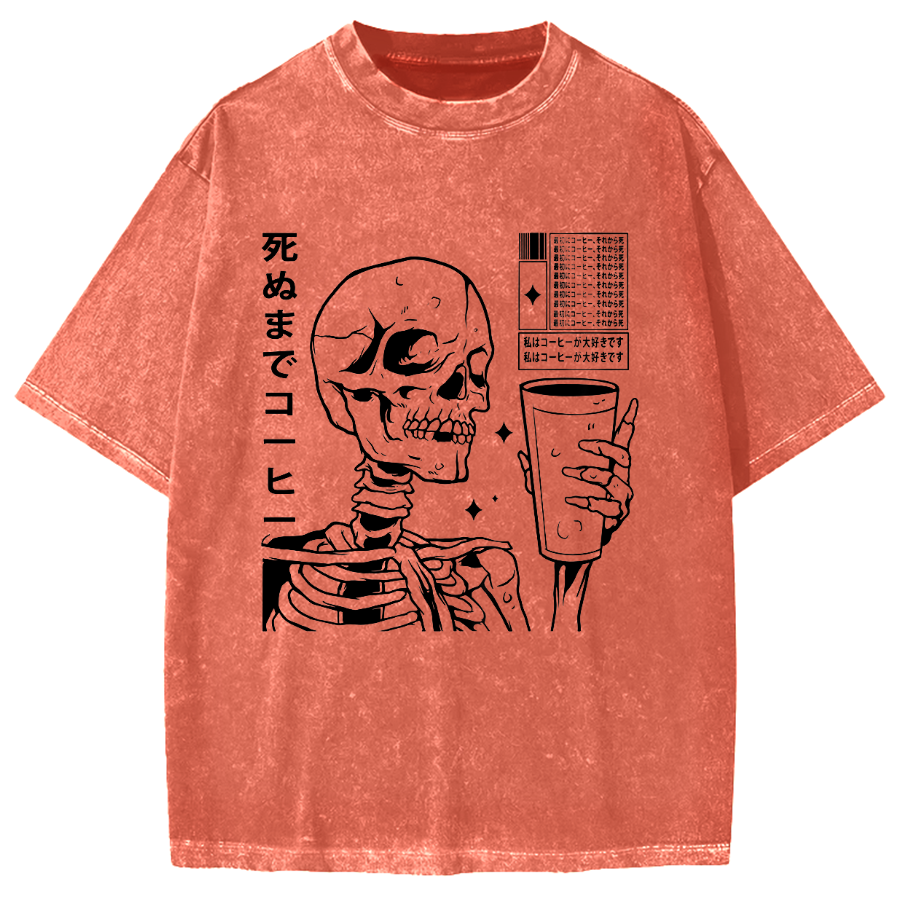 Coffee till death Skeleton Vintage Washed T-shirt
