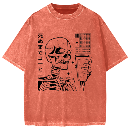 Coffee till death Skeleton Vintage Washed T-shirt