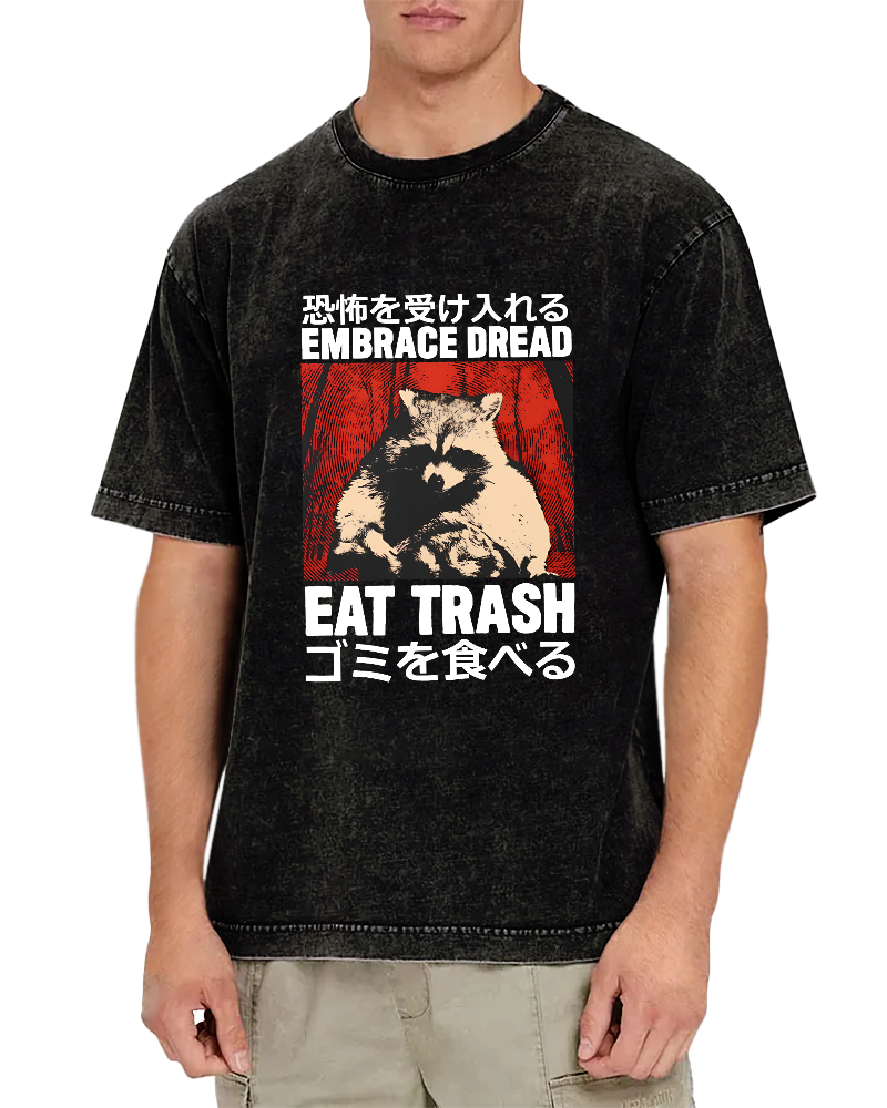 Raccoon Pattern Japanese Style Vintage Distressed T-shirt-Zazasy