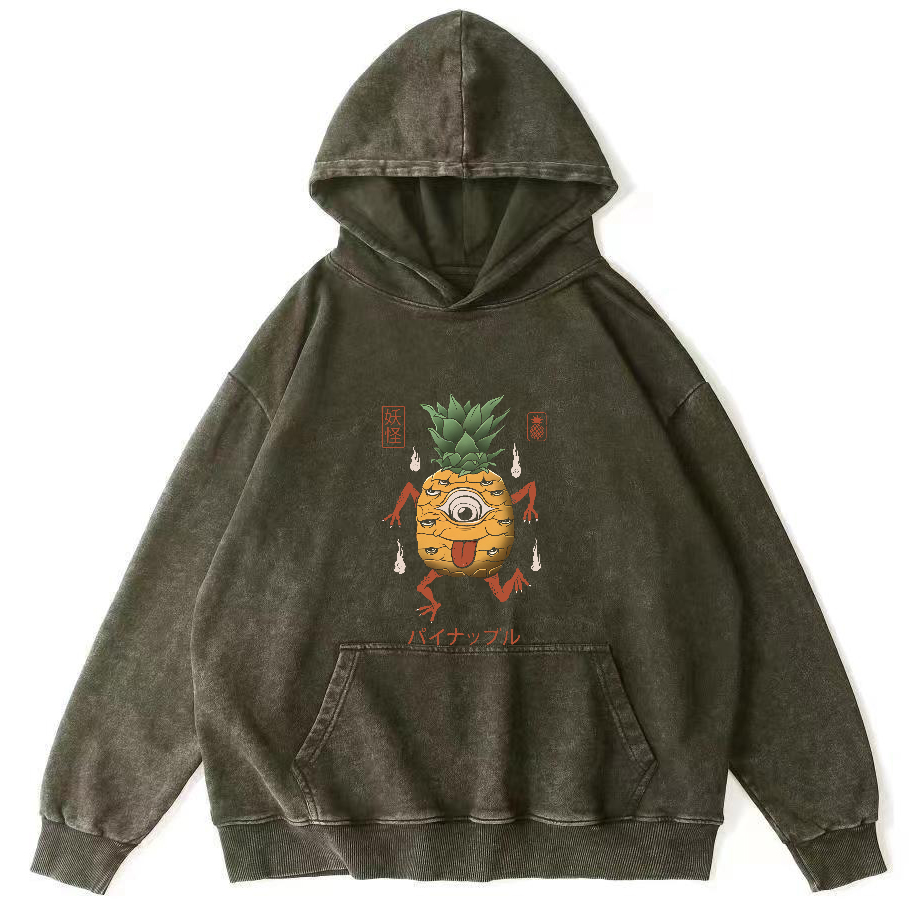 Funny Fruit Pineapple Japanese Style Vintage Distressed Hoodie-Zazasy
