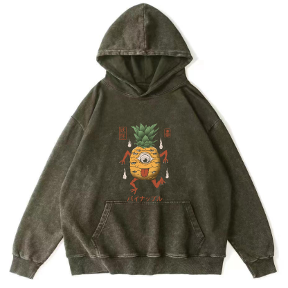 Funny Fruit Pineapple Japanese Style Vintage Distressed Hoodie-Zazasy