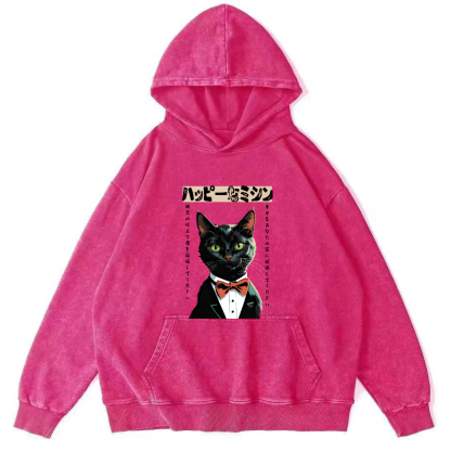 Abstract Cat Figure Pattern Vintage Distressed Hoodie-Zazasy