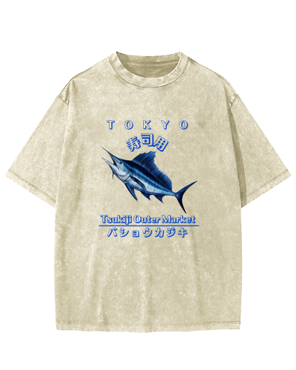 Japanese Sea Fish Sushi Vintage Distressed T-shirt-Zazasy