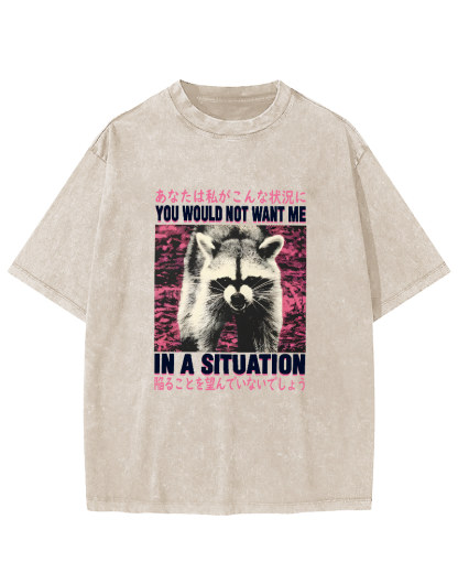 Raccoon Pattern Japanese Style Vintage Distressed T-shirt-Zazasy