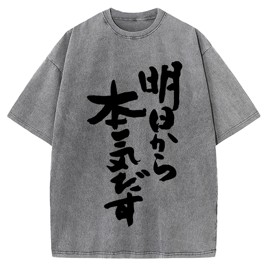 I'll get serious from tomorrow Japanese Vintage Washed T-shirt