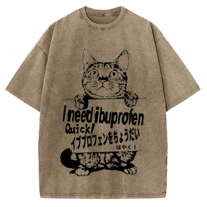 Ibuprofen Cat Vintage Washed T-shirt