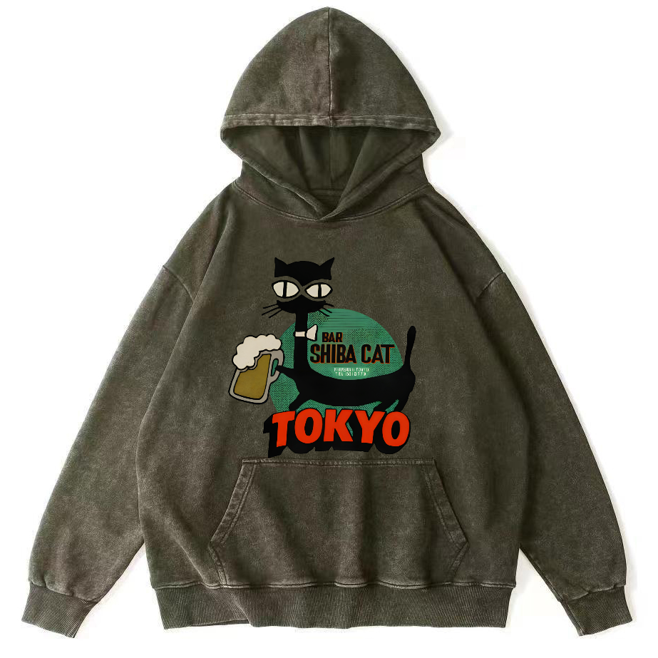 Tokyo Black Cat Vintage Distressed Hoodie-Zazasy