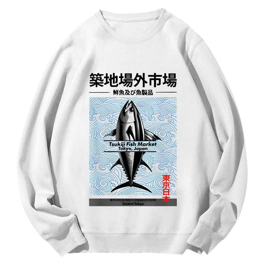 Tokyo Tsukiji Off Market, Japan Round Neck Sweatshirt-Zazasy