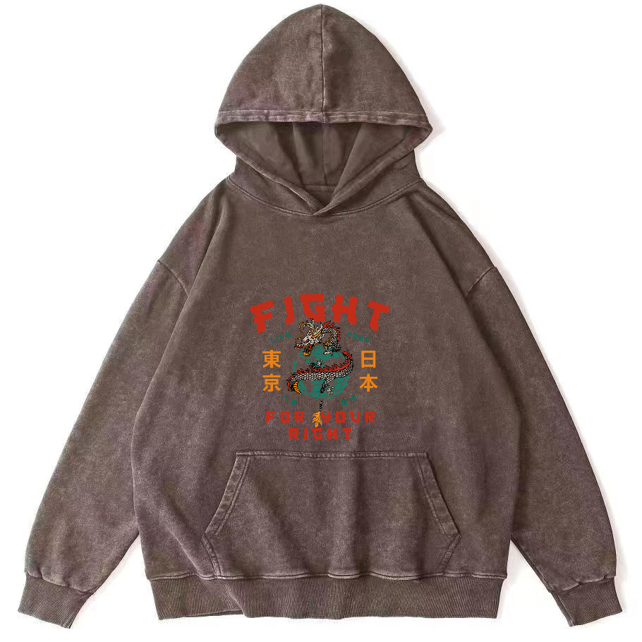 Tokyo Dragon Pattern Japanese Style Vintage Distressed Hoodie-Zazasy