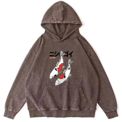 Koi Painting Pattern Japanese Style Vintage Distressed Hoodie-Zazasy