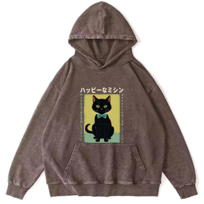 Kitten Pattern Japanese Washed Hoodie-Zazasy