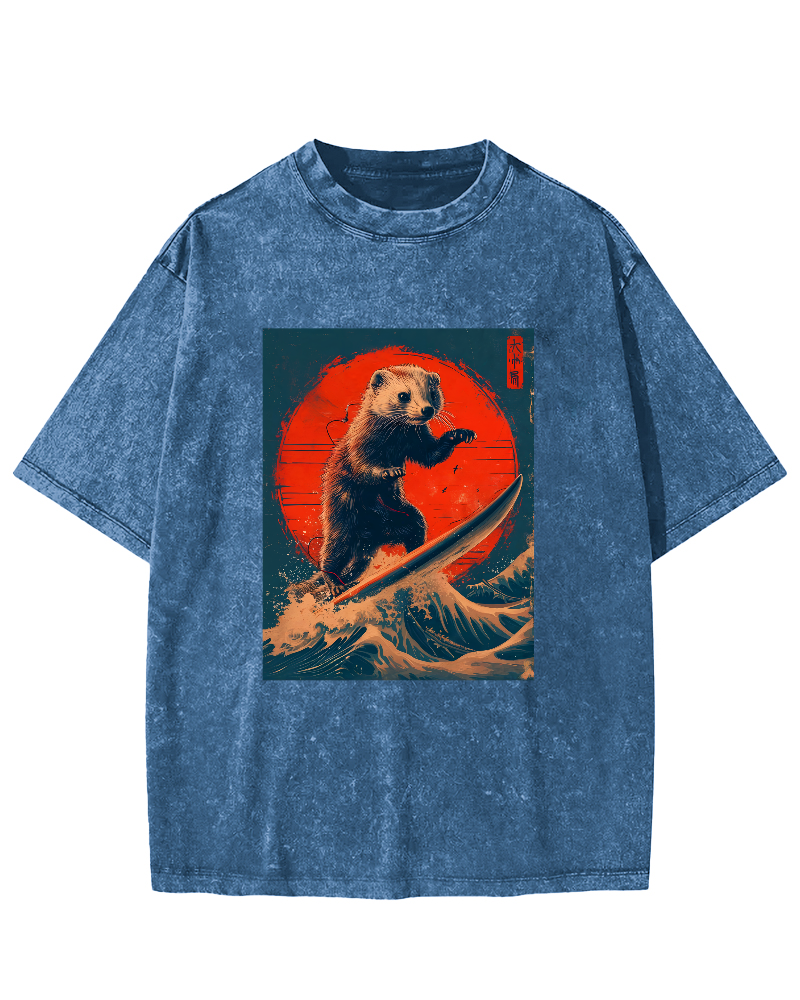 Retro Pattern Japanese Style Vintage Distressed T-shirt-Zazasy