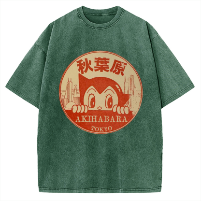 Tokyo Showa Retro Cartoon Akihabara Vintage Washed T-shirt