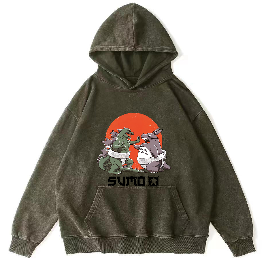 Cartoon Monster Japanese Style Vintage Distressed Hoodie-Zazasy