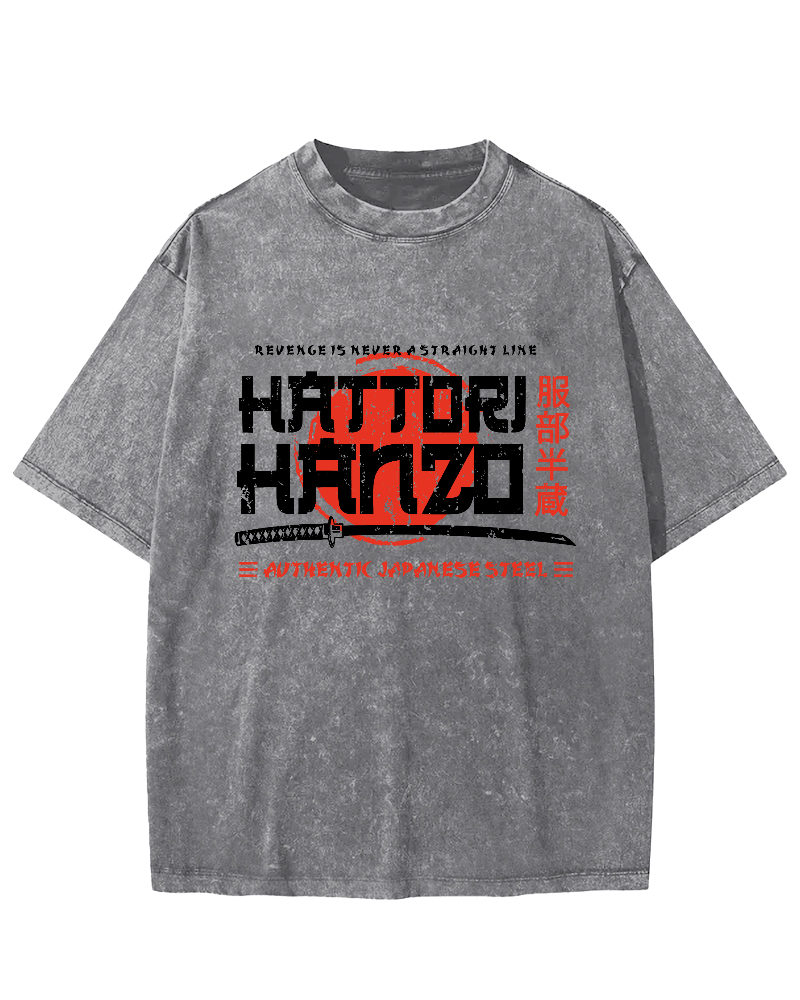 Hattori Hanzo Retro Vintage Washed T-shirt-Zazasy