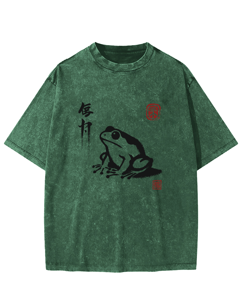 Cute Frog Japanese Style Vintage Distressed T-shirt-Zazasy