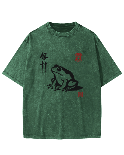 Cute Frog Japanese Style Vintage Distressed T-shirt-Zazasy