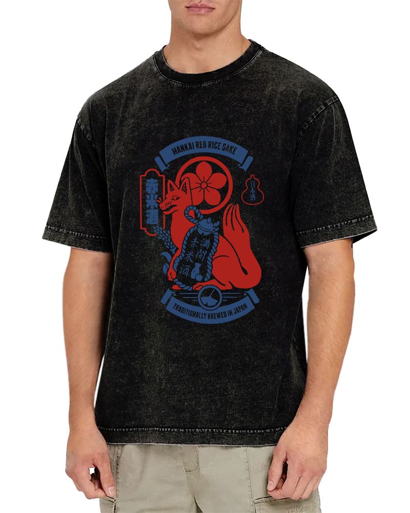 Japanese Retro Gog Pattern Vintage Distressed T-shirt-Zazasy