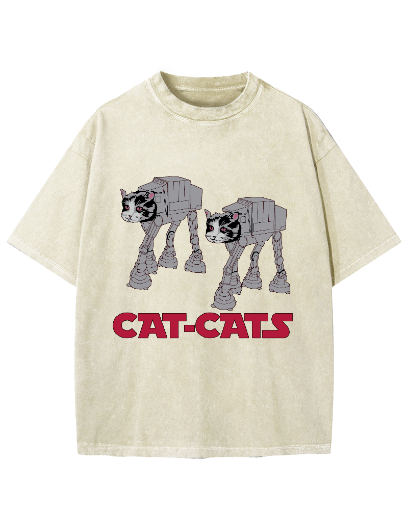 Walking Robot Cat Vintage Washed T-shirt