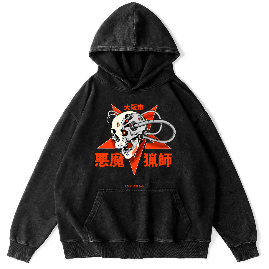 Demon Mechanic Japanese Vintage Distressed Hoodie-Zazasy