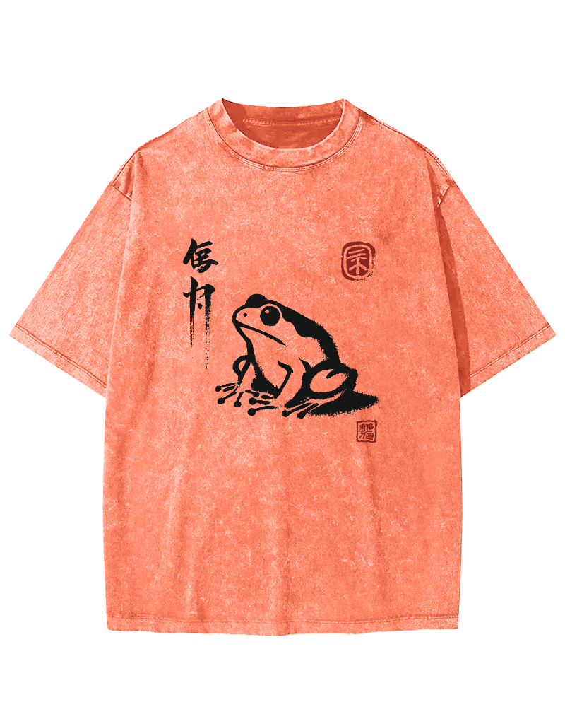 Cute Frog Japanese Style Vintage Distressed T-shirt-Zazasy
