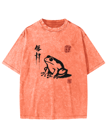 Cute Frog Japanese Style Vintage Distressed T-shirt-Zazasy