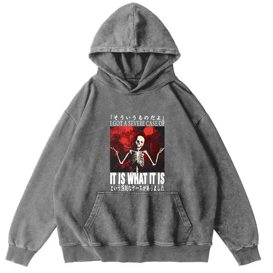 Retro skull pattern Japanese style Vintage Distressed Hoodie-Zazasy
