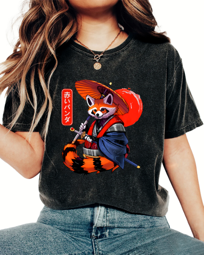 Japanese Red Fox Warrior Vintage Washed T-shirt-Zazasy