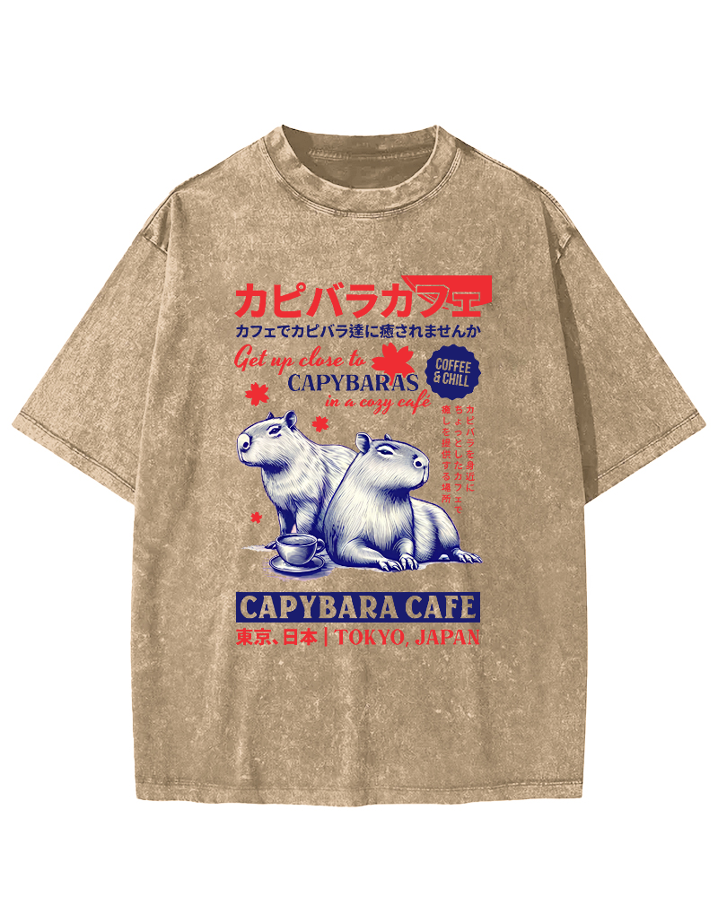 Kyoto Japanese Retro Style Animal Pattern Vintage Washed T-shirt-Zazasy