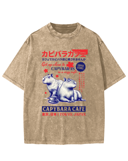 Kyoto Japanese Retro Style Animal Pattern Vintage Washed T-shirt-Zazasy