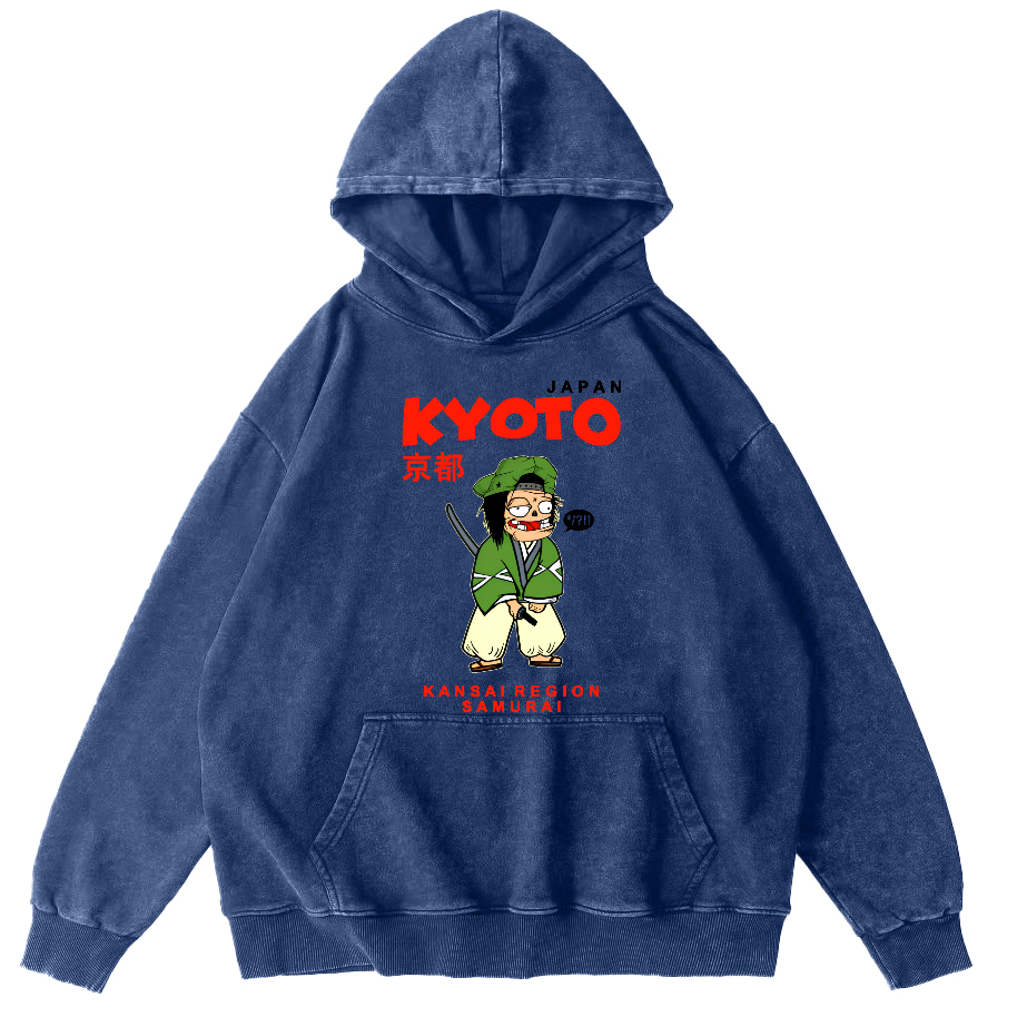 Kyoto Samurai, Japan Vintage Washed Hoodie-Zazasy