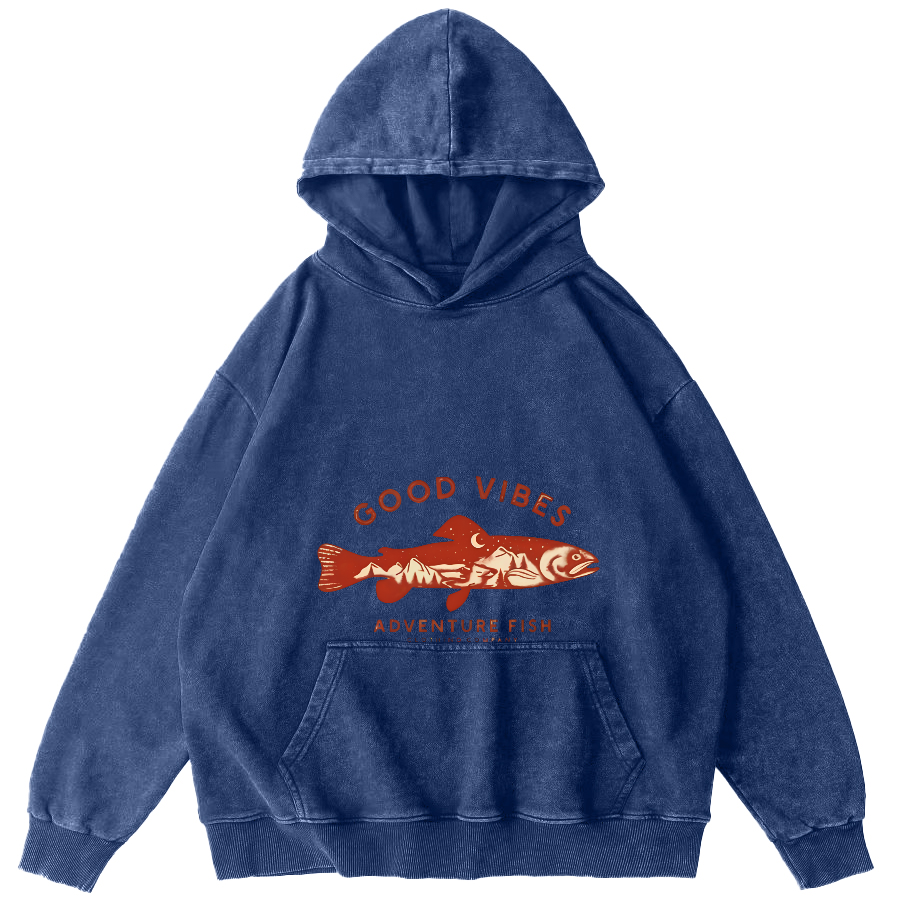 Retro Salmon Japanese Style Vintage Distressed Hoodie-Zazasy