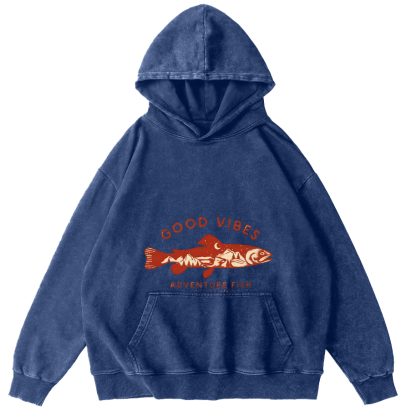 Retro Salmon Japanese Style Vintage Distressed Hoodie-Zazasy