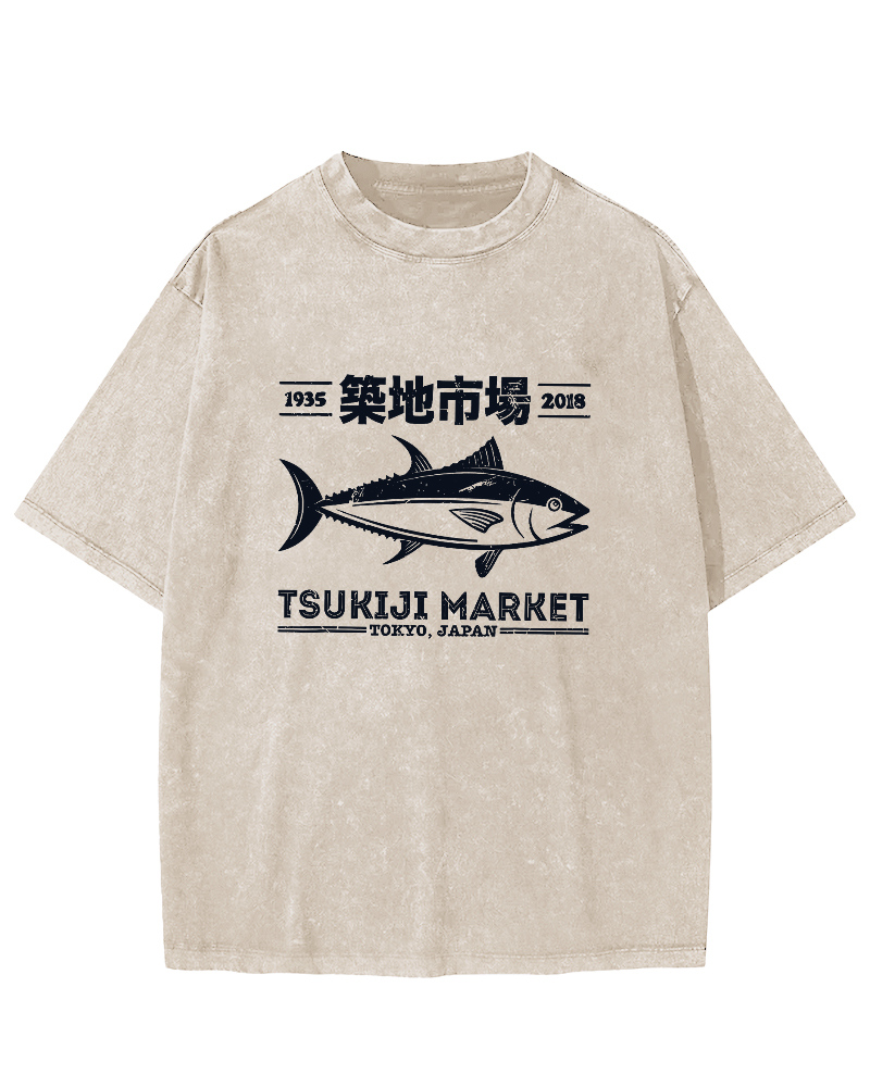 Tsukiji Market Tuna Japanese Style Vintage Distressed T-shirt-Zazasy