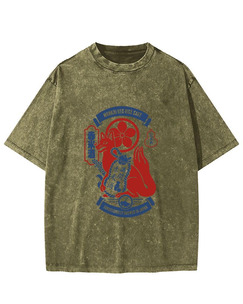 Japanese Retro Gog Pattern Vintage Distressed T-shirt-Zazasy