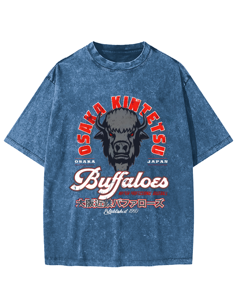 Osaka Kintetsu Buffaloed Vintage Washed T-shirt-Zazasy